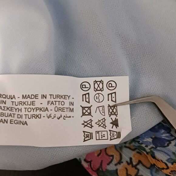 NEW Zara Ruched‎ Floral V-Neck Mini Dress Blue Multi 3/4 Sheer Sleeves Size XS - Picture 7 of 10